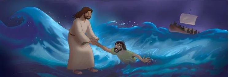 Gambar 2.7.Yesus sedang menyelamatkan Petrus yang hampir tenggelam dalam perahu ketika Yesus ada bersama Petrus