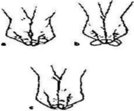 Gambar 1. Posisi jari-jari tangan untuk passing bawah bola voli  Sumber: Mulyadi & Pratiwi (2020: 15) 