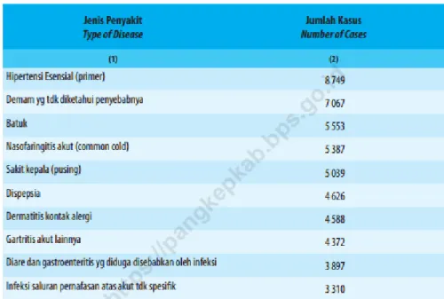 Tabel 3.  Penyakit terbanyak di Kabupaten Pangkaje’ne dan Kepulauan  (Badan Pusat Statistik Kabupaten Pangkeje’ne dan Kepulauan, 2021)