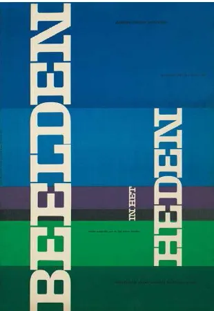Gambar 3. Beelden in het heden 1960 poster, 95x64cm  Stedelijk Museum Amsterdam(http://www.iconofgraphics.com/crouwel/large/beelden_large.jpg)