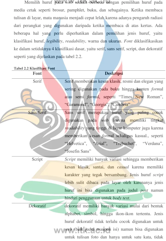 Tabel 2.2 Klasifikasi Font 