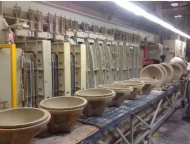 Figure 6. Pressure casting of bathroom sinks. 