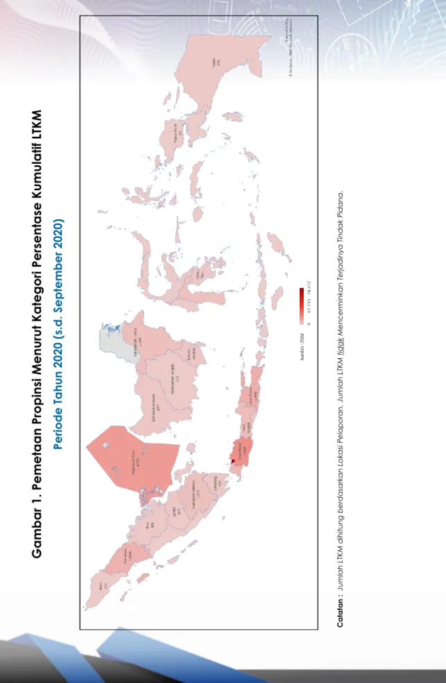 Gambar 1. Pemetaan Propinsi Menurut Kategori Persentase Kumulatif LTKM  Periode Tahun 2020 (s.d