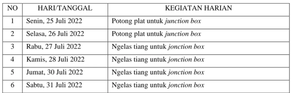 Tabel 3.5 Kegiatan Harian Minggu Kelima 