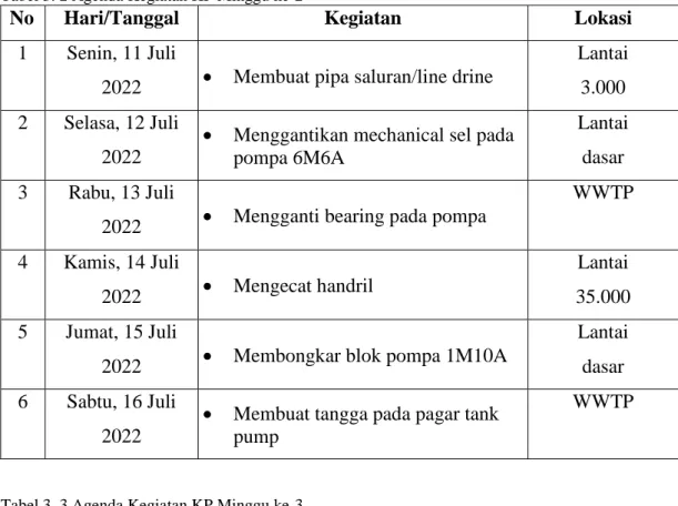 Tabel 3. 2 Agenda Kegiatan KP Minggu ke-2  