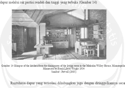 Gambar 14 Glimpse of the kitchen from the dining area of the living room in the Malcolm Willey House, Minneapolis, 