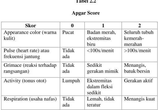 Tabel 2.2 Apgar Score