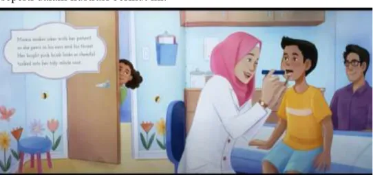 Gambar 2. Karakter seorang ibu yang bekerja sebagai dokter  Gambar di atas menggambarkan pada saat ibu dari karakter utama  sedang  memeriksa  pasiennya