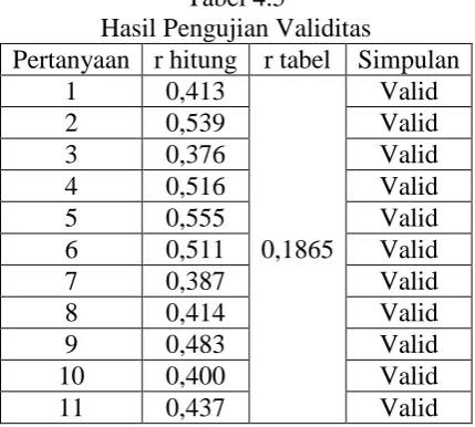 Tabel 4.5 Hasil Pengujian Validitas 