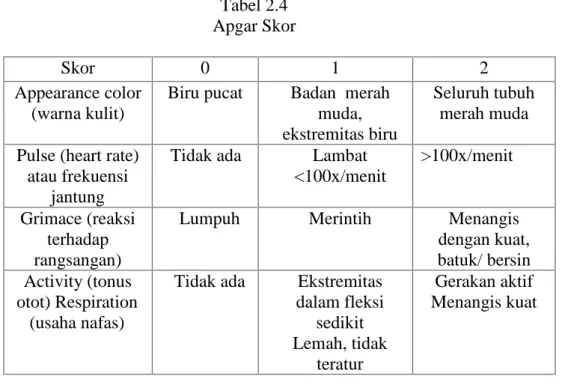 Tabel 2.4 Apgar Skor