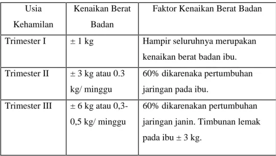 Tabel 2.3 Kenaikan Berat Badan Usia