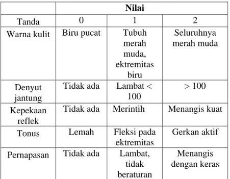 Tabel 2.2 Penilaian Apgar Skor  Nilai 