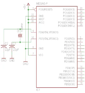 Gambar 3.3 Rangkaian sistem minimum mikrokontroler ATMEGA8 