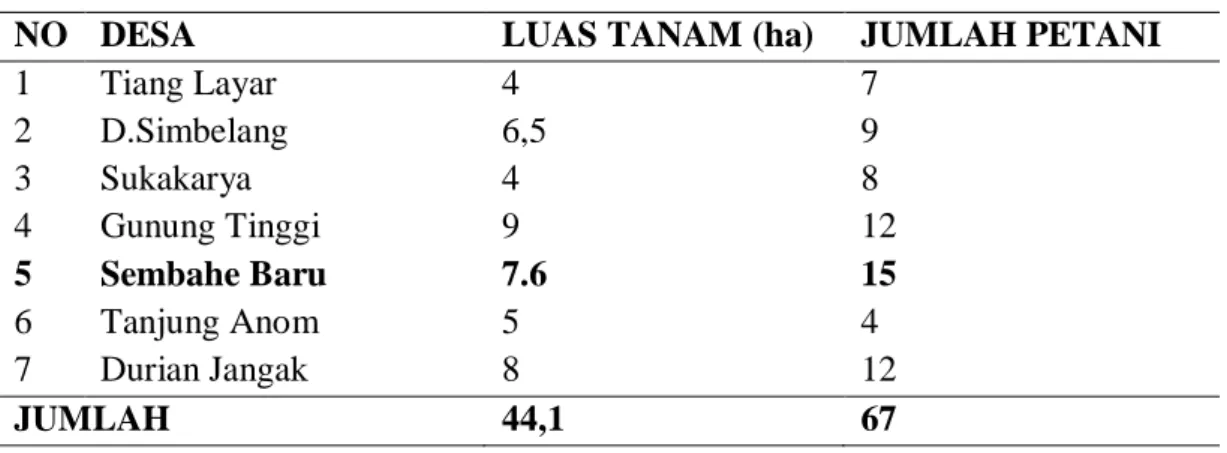 Tabel  2. Luas Tanam, Jumlah Petani Per Desa di Kecamatan Pancur Batu                  Tahun 2010