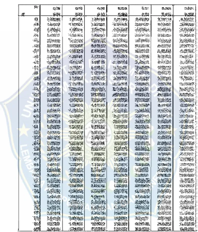 Tabel 4.19 : Distribusi t tabel