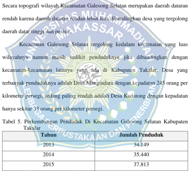 Tabel  5.  Perkembangan  Penduduk  Di  Kecamatan  Galesong  Selatan  Kabupaten                 Takalar  