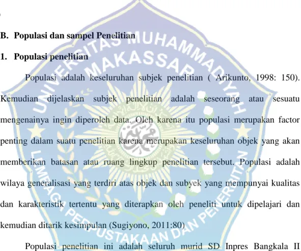 Tabel 3.1 Populasi murid SD Inpres Bangkala II