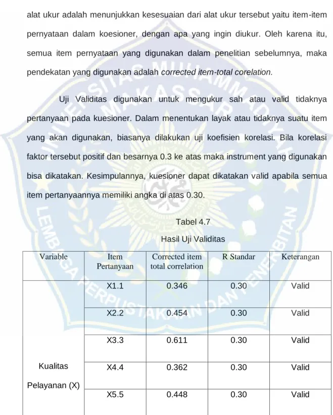 Tabel 4.7   Hasil Uji Validitas 