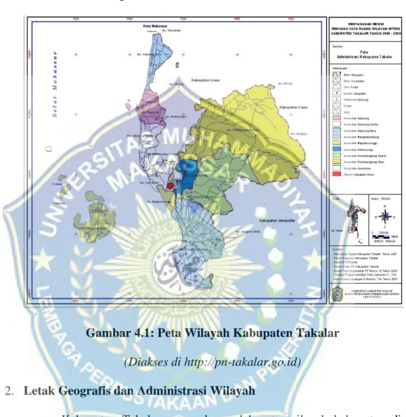 Gambar 4.1: Peta Wilayah Kabupaten Takalar  (Diakses di http://pn-takalar.go.id) 