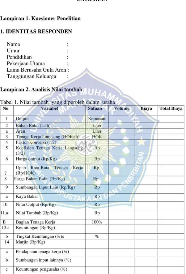 Tabel 1. Nilai tambah  yang diperoleh dalam  usaha  