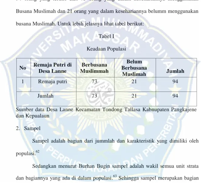 Tabel I  Keadaan Populasi 