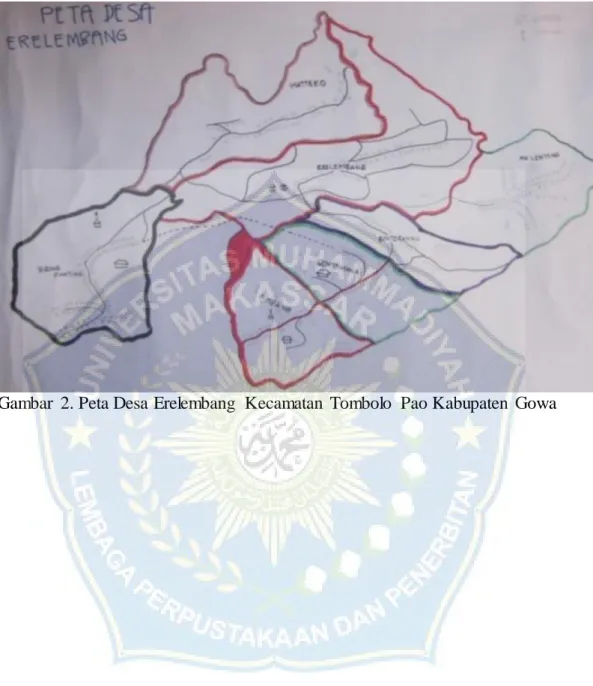 Gambar  2. Peta Desa Erelembang  Kecamatan  Tombolo  Pao Kabupaten  Gowa 