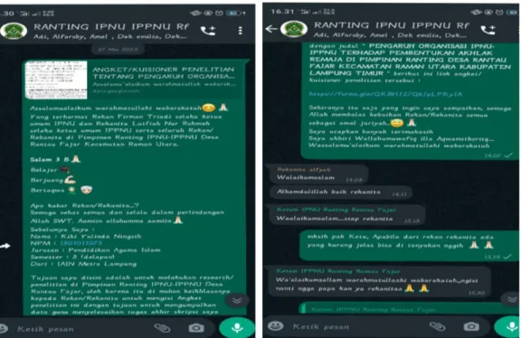 Gambar 2. Proses penyebaran angket melalui google form di group whatshap IPNU-IPPNU  