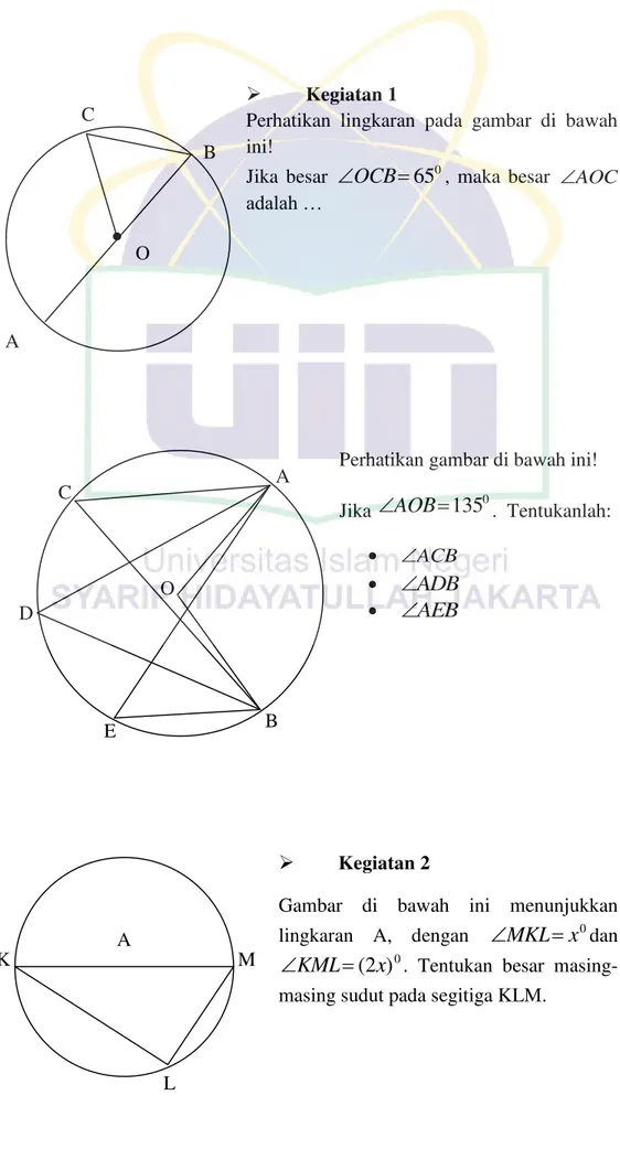 Gambar  di  bawah  ini  menunjukkan  lingkaran  A,  dengan   MKL  x 0 dan 