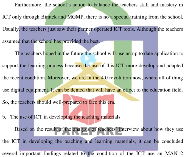 Table 6. The use of ICT in developing the teaching material at MAN 2 Soppeng 