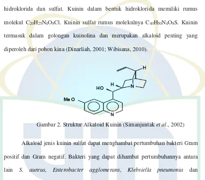 Gambar 2. Struktur Alkaloid Kuinin (Simanjuntak et al., 2002) 