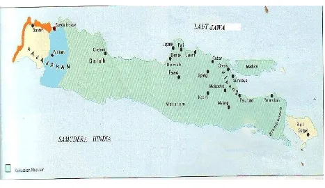 Gambar 1.1Peta kekuasaan antara kerajaan Banten, Mataram dan VOC (1613-1678)