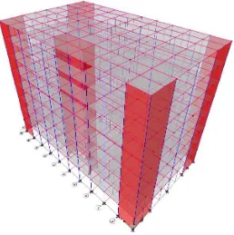 Gambar 3.4 Model 3 dimensi struktur dengan dinding geser 