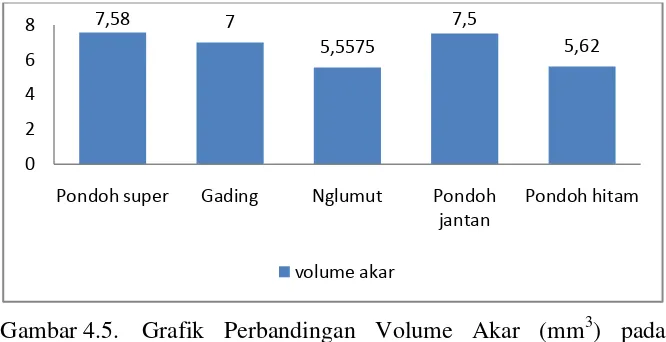 Gambar 4.4. Grafik Perbandingan Volume Akar (mm3) Tanaman                   Salak Pada Setiap Kombinasi Perlakuan di Desa Wonorejo