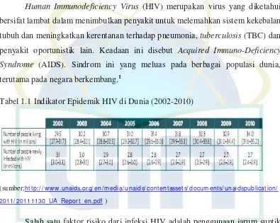 Tabel 1.1 Indikator Epidemik HIV di Dunia (2002-2010) 