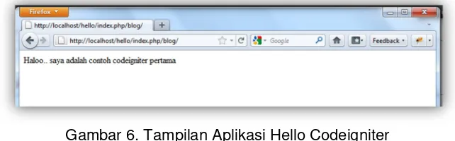 Gambar 6. Tampilan Aplikasi Hello Codeigniter 