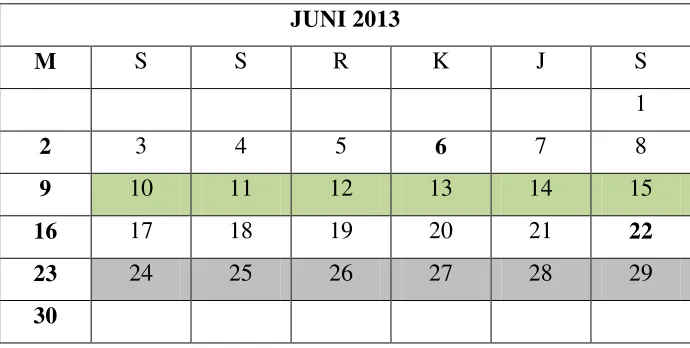 Tabel 4.9 kalender pendidikan bulan Juni 2013 
