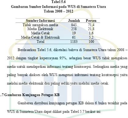 Tabel 5.6 Gambaran Sumber Informasi pada WUS di Sumatera Utara 