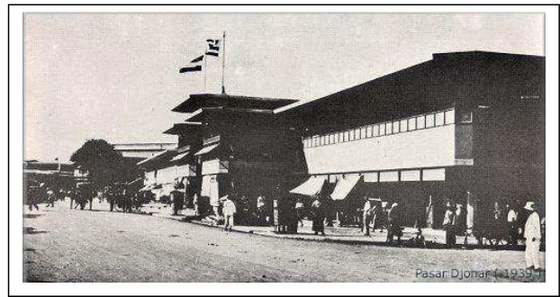 Gambar 1.  Pasar Johar terletak di Jalan H. Agus Salim Semarang. Pasar ini mempunyai ciri khusus pada struktur atap berbentuk cendawan dengan 