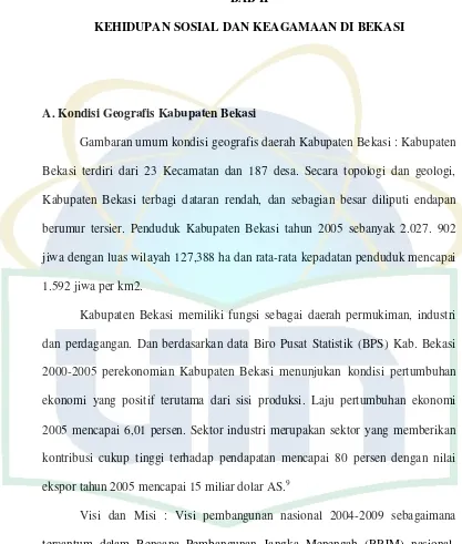 Gambaran umum kondisi geografis daerah Kabupaten Bekasi : Kabupaten 