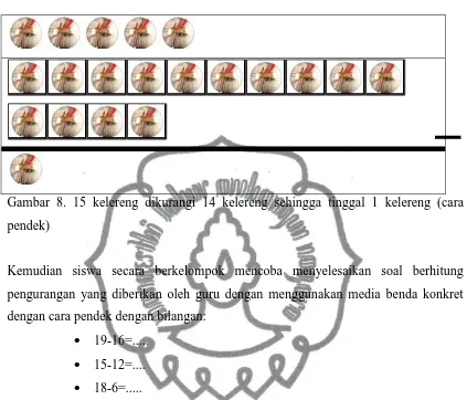 Gambar 8. 15 kelereng dikurangi 14 kelereng sehingga tinggal 1 kelereng (cara 