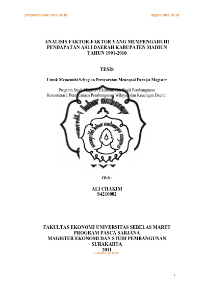 ANALISIS FAKTOR FAKTOR YANG MEMPENGARUHI PENDAPATAN ASLI DAERAH ...