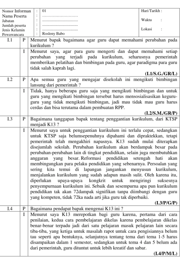 Tabel 3.2. Contoh Formulir Transkrip 