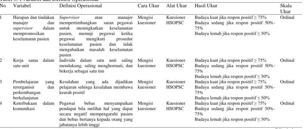 Tabel 3. 1Variabel dan Definisi Operasional 