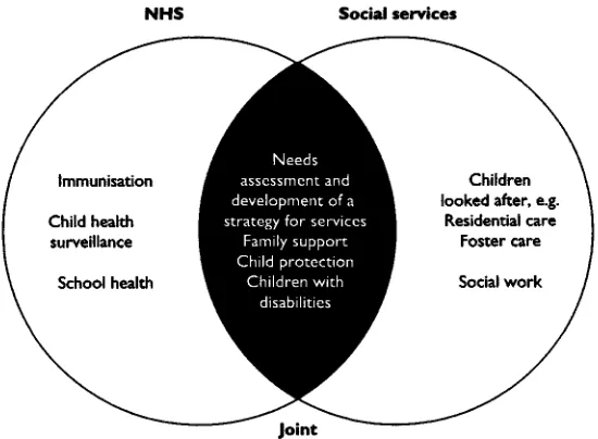 Figure 7.3 Services provided by the NHS and Social Services. Many activities fall withinthe remit of both NHS and Social Services.