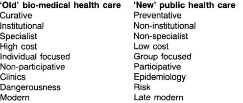 Figure 16.1 Some contrasts between ‘old’ and ‘new’ health care systems