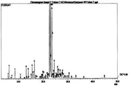 Gambar 2.  Kromatogram minyak jahe metode  hidrodistilasi selama 5 jam  