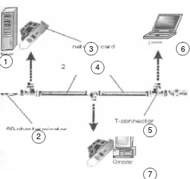 Gambar 17. Gambaran Pemasangan Kabel Coaxial denganKonektor BNC pada Jaringan dengan Topologi Bus