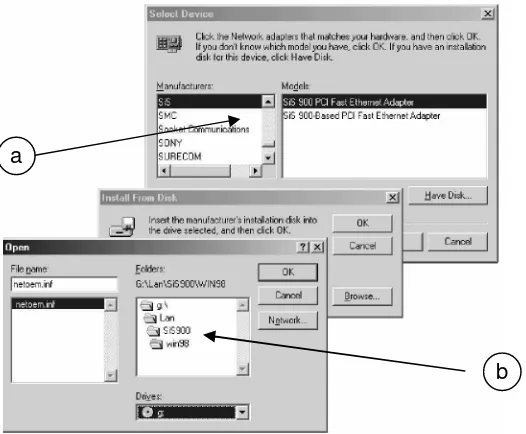 Gambar 19. a.  Windows Control Panel; b. Window Configurasi Kartu