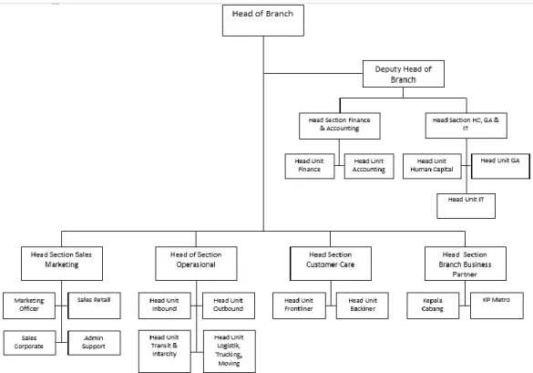Gambar 2.2 Struktur Organisasi Perusahaan JNE Cabang Lampung  2.4.  Deskripsi Struktur Organisasi