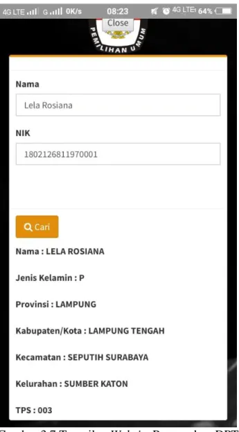 Gambar 3.7 Tampilan Website Pengecekan DPT 